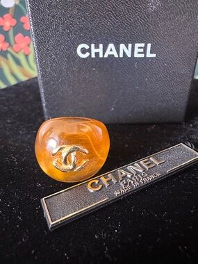 CHANEL Logo CC GOLD Japan exclusive Resin Ring Size 6.5